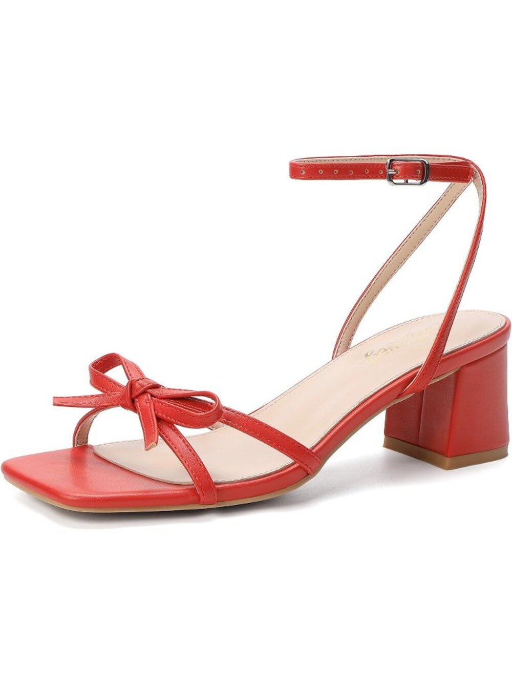 Women's Red Square Open Toe Bow Strappy Block Chunky Stylish Low Heels Sandals